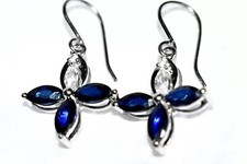 9ct White Gold Blue Sapphire Earrings (2.34g) Shepherds Hook White Gold Earrings