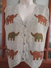 Vtg 70s Look Embroidered Indian Waistcoat Free Size 38 In Bust Elephants Boho