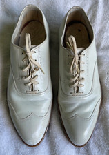 ORIGINAL VINTAGE 1940S SHOES MENS LEATHER WHITE IVORY SIZE UK 6 - 7