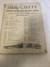 Bally - Gayety - Pin  Ball Machine operation instructions Parts Cataloge