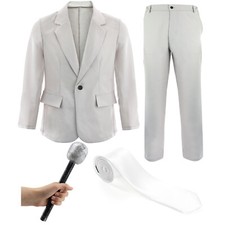 00s Pop Star Justin Costume Grey Suit Jacket Trousers White Tie Fancy Dress