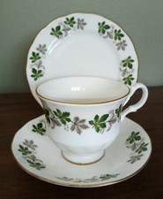 Pair of Vintage Gainsborough Bone China, Maple Leaves, Cup, Saucer & Plate Trios