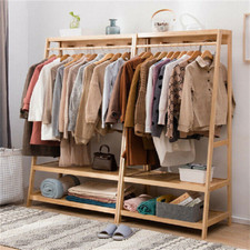 Wooden Clothes Rail Hanging Portable Garment Rack Stand Shoe Storage Shelf