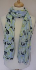 Whistles Green Flower Patterned Scarf On A Light Blue Background -  LAST ONE  