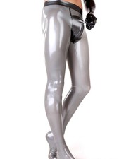 Men's Latex Gummi Pants Rubber Leggings with Socks Silver Trousers Custom Made