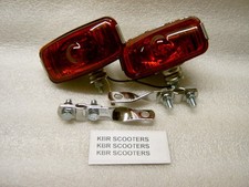 LML,VESPA 4.5 INCH OBLONG S/STEEL RED LENS SPOTLIGHTS PAIR &TWISTED BRACKETS