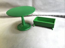 Vintage Sylvanian Families Green Furniture, Adjustable Round Table & Cot