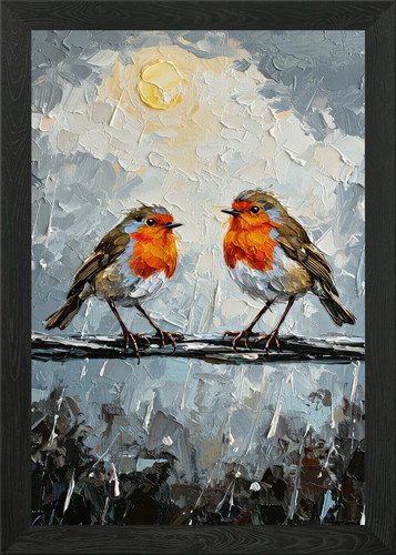 Two robins wire painting - two, on