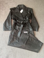 Zara Faux Khaki Leather Trench Coat New Viral Size Med-Large