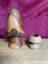 Hand Turned Wooden Mushroom Toadstool 7.5in tall and  candle holder 3in tall