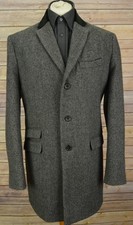 Mens Next tweed overcoat large velvet collar covert wool Italian 40 coat pea
