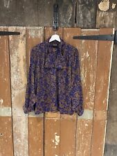 Jacques Vert Blouse Purple Mix Floral Print High Tie Neck Light Vintage 12