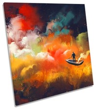 Boat Sky Clouds Bathroom Picture CANVAS WALL ART Square Print Multi-Coloured