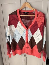 Ladies Argyle Cardigan Size L