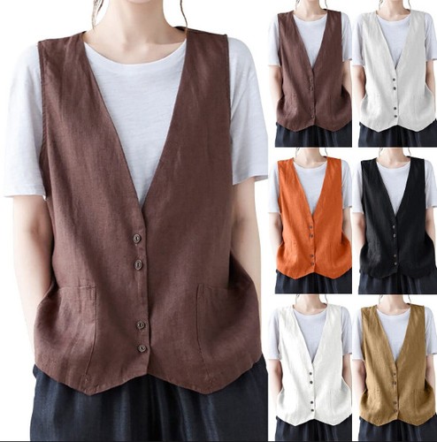 Women cotton linen - linen, sleeveless