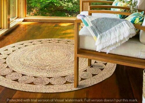 Rug round hand braided - rug,
