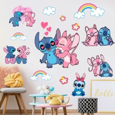 Lovely Stitch And Angel Wall Door Windows Stickers Kids Home Room Decorations
