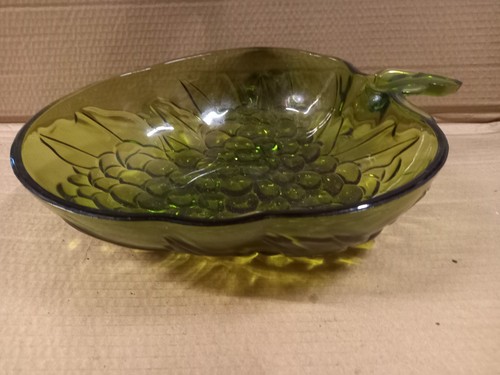 Green glass fruit dish - fruit,