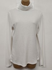 Ladies Roll Neck Jumper Size 16 White Long Sleeve Ribbed Knit Jersey