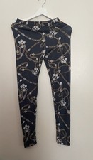 Stylish Atmosphere Black Leggings with Gold Chain Print Size UK 6 Causal Women