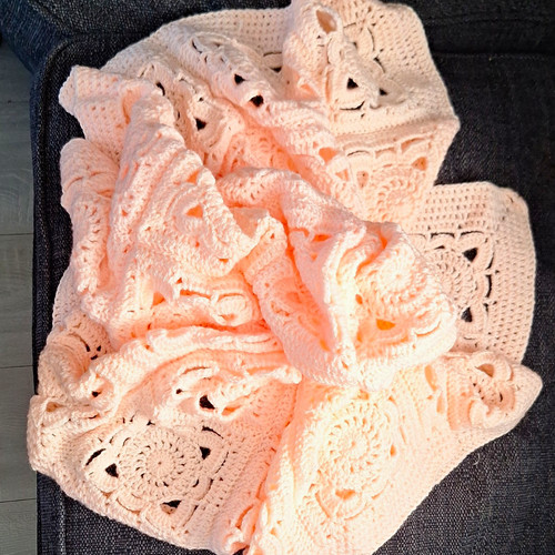 Peach crochet throw - throw, blanket