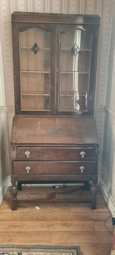 Vintage antique oak bureau - vintage,