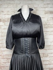 Shiny Slippery Black Satin Secretary Blouse Top Sissy Mistress Sz M 40” Bust TV