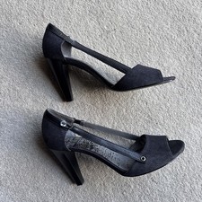 G Star Raw Black Leather & Denim High Heel Peep Toe Shoes UK 6 EU 39