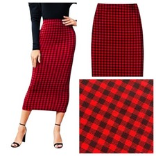 Red Mix Skirt ~ Size 16 (0XL) Plaid Stretchy Elasticated Wiggle Plus ~  NEW NWOT