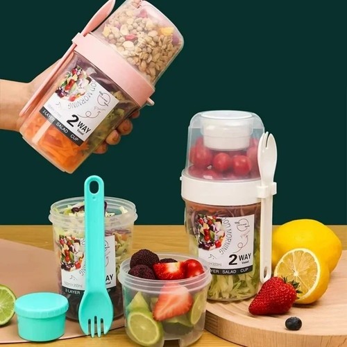 Yoghurt cup with spoon fork - yoghurt,