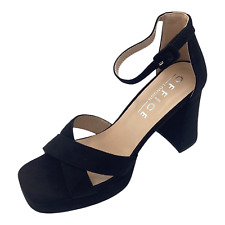 Office Womens Black Faux Suede High Heel Platform Shoes Sandals Size UK 6 New