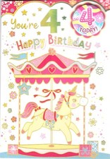 GIRLS 4th BIRTHDAY CARD WITH