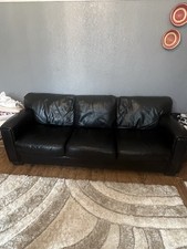 2 Black Leather Sofas Good Quality Living Room Furniture. Slight Scratch On One.