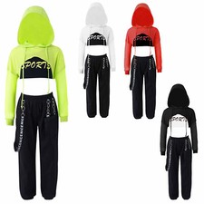 UK Kids Girls Hip Hop Crop Top Clothes and Pants Outfit Sweatsuit Street Costume