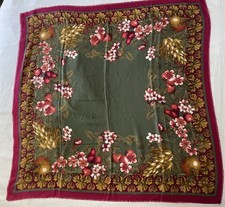 Wool SHAWL WRAP CAPE Vintage Cornelia James~Green Gold Magentas~Square Scarf 47”