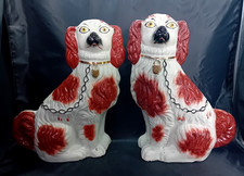 Charming Pair Antique Victorian Staffordshire Fireside Mantelpiece Wally Dogs