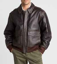 Men's Vintage Cow Nappa Brown Leather A-2 Bomber Jacket  Flight & Aviator Style