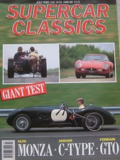 Supercar Classics July 1990 featuring Jaguar, Ferrari, Abarth, Mercedes, Alfa