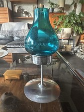 Vintage Old Hall Lifespan Candle Holder With Rare Early Shade In Kingfisher Blue