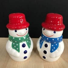Cath Kidston Snowman Salt & Pepper Pots Shakers Ceramic Christmas Decor 9cm