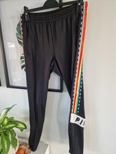 Victorias Secret Pink Skinny Track Leggings L Sweat Pants Tight Rainbow Stripes
