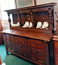 Antique Side Board Lots Of  Carving Or Use Bottom As Large Chest  Of Drawers