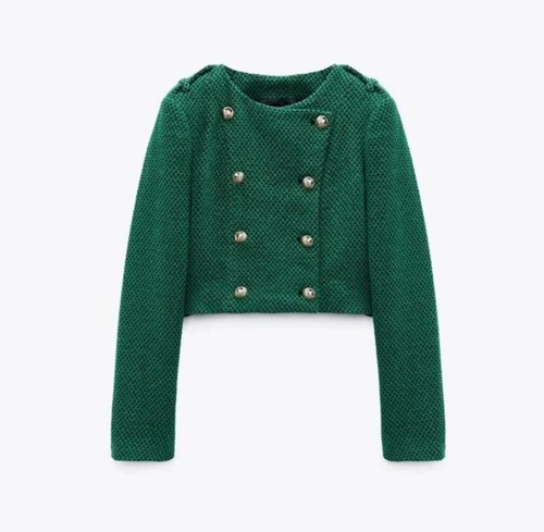 Zara green tweed blazer - green,