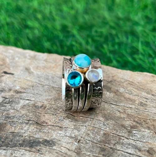 Moonstone ring three stone - moonstone,