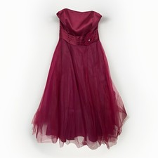True Bride Burgundy Tulle Midi Strapless Bridesmaid Dress - Size 14