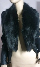 River Island Jacket Faux Leather Black Fur Trim Size UK 6
