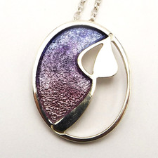 Sterling silver necklace oval enamel pendant modernist design by Ortak Scottish