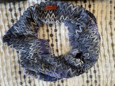 MISSONI Chevron Wool Blend Shawl Scarf Blue Purple Grey White Made In Italy