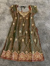 Delightful fQuality Green & Red Punjabi Suit | 3 Piece | Pattern Top | Indian |