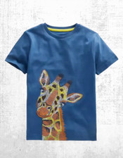 Ex Mini Boden Kids Superstitch Giraffe T-shirt in Sapphire Blue (A Bit Defect)